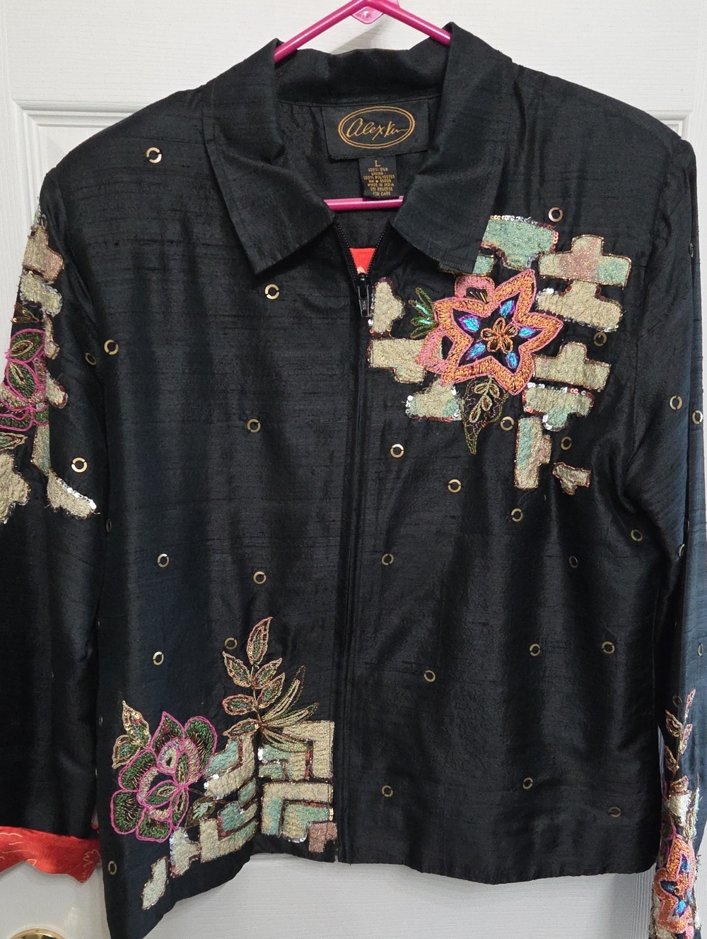 Black Embroidered Floral Zip Jacket